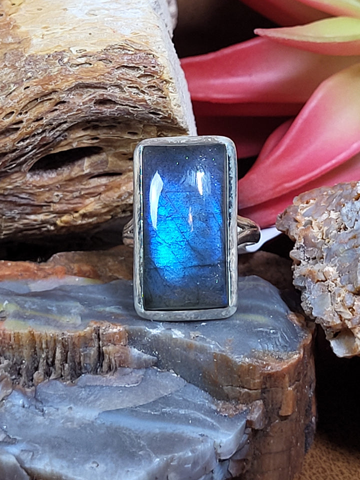 Natural Blue Labradorite 925 Sterling Silver Ring - Size 5