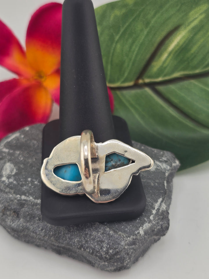 Double stone Kingman Turquoise sterling silver 925 ring size 8