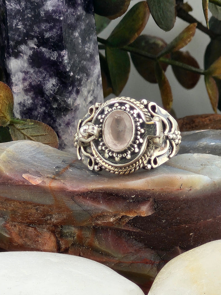 Rose Quartz & 925 Sterling Silver Lockett Ring Size 6