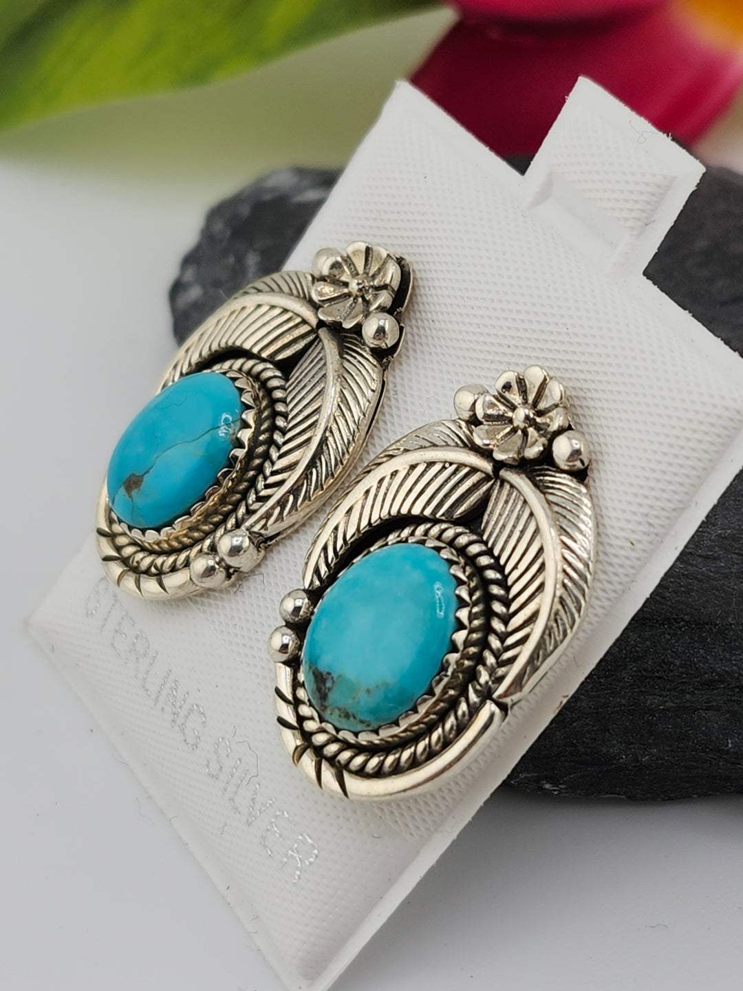 Turquoise &amp; 925 Sterling Silver Stud Earrings