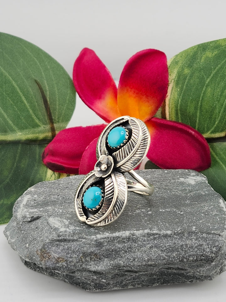 2 Stone Turquoise Ring Size 9.25