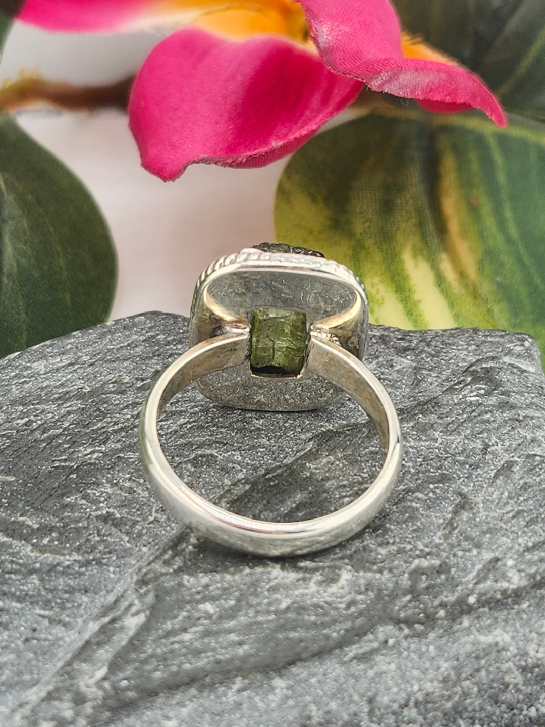 Raw Green Tourmaline and 925 Sterling Silver Ring - Size 7