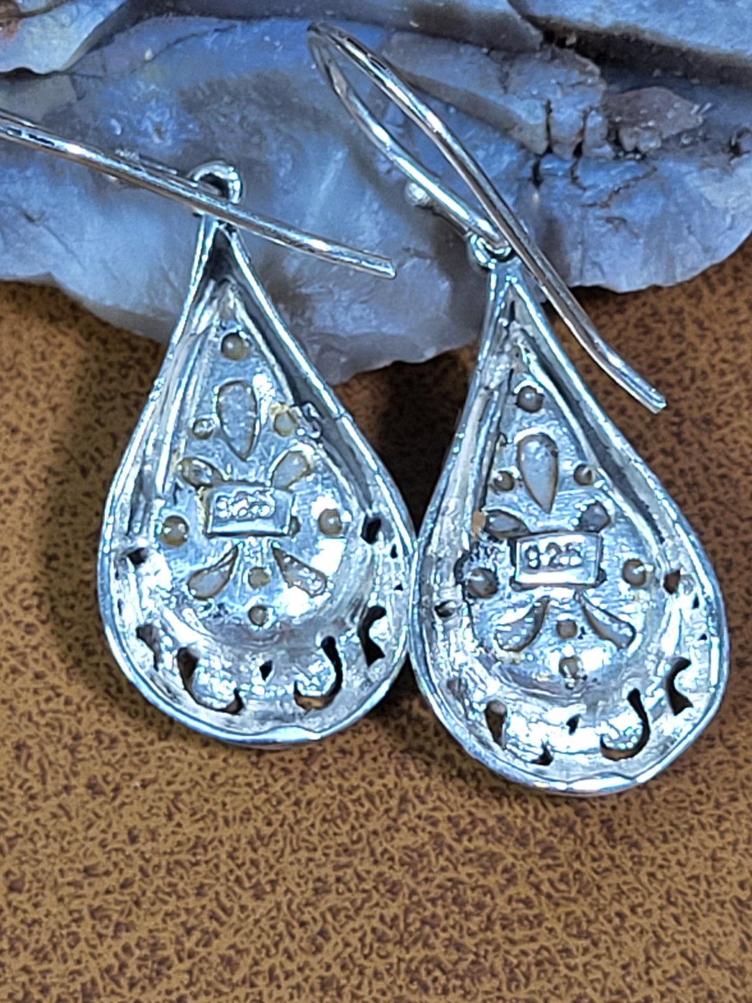 Natural Abalone Shell 925 Sterling Silver Dangles - 1 1/2"