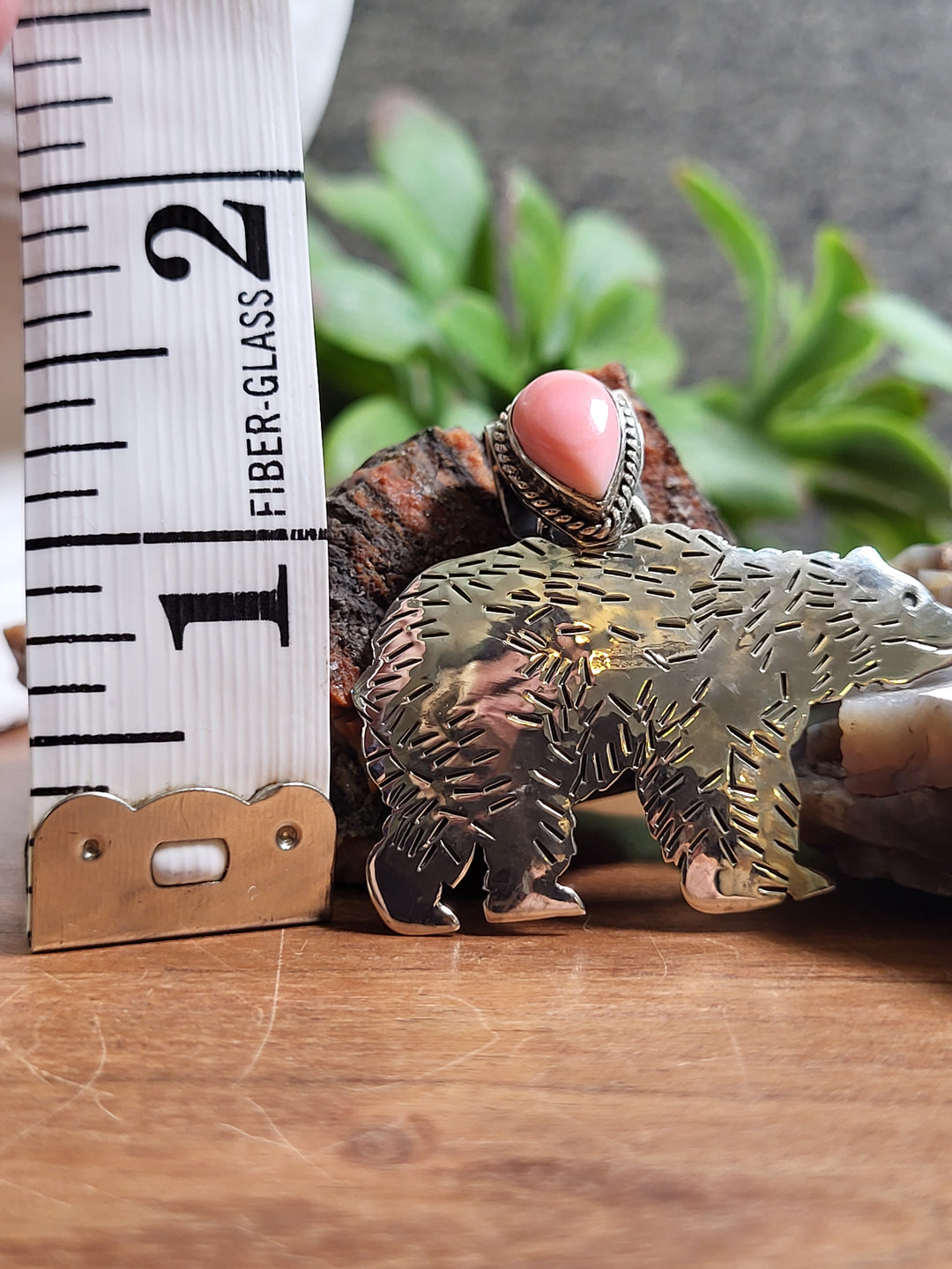 Natural Queen Conch Bear Pendant 925 Sterling Silver