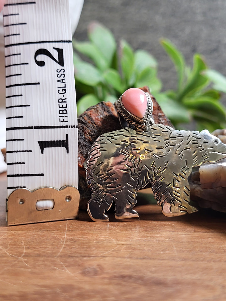 Natural Queen Conch Bear Pendant 925 Sterling Silver