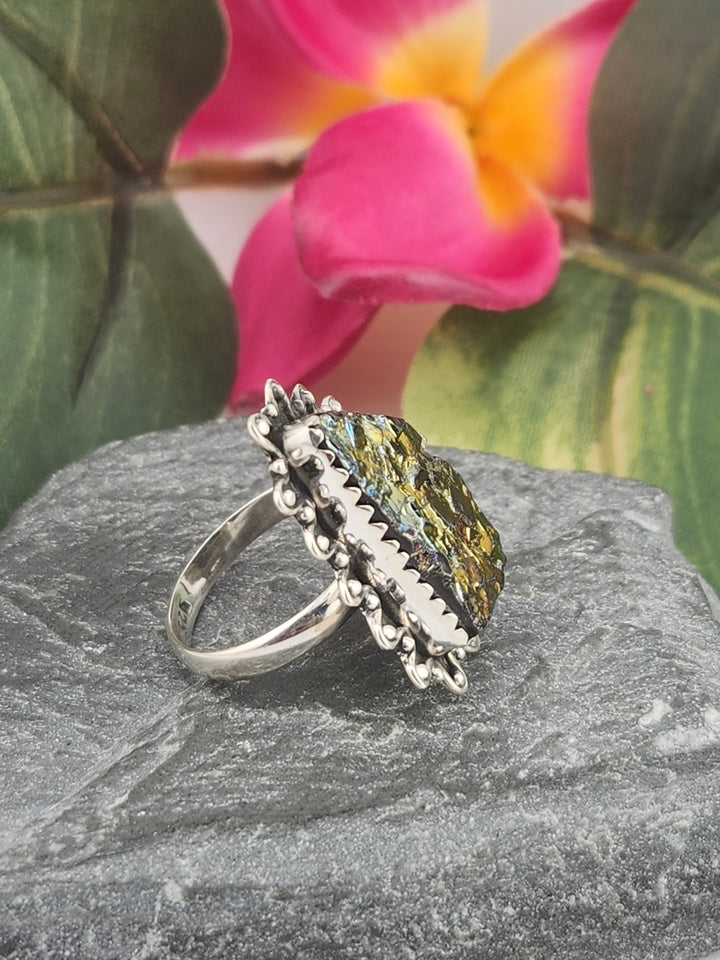 Titanium Druzy 925 Sterling Silver Ring Size 6