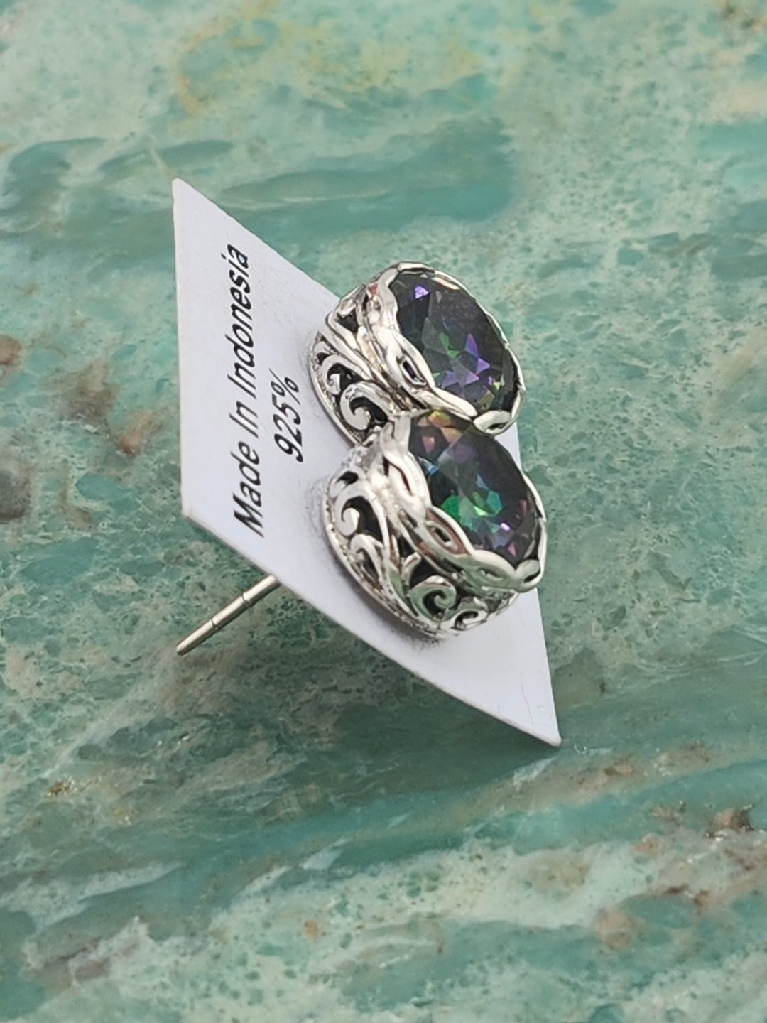 Bali 925 Sterling Silver and Mystic Topaz Stud Earrings