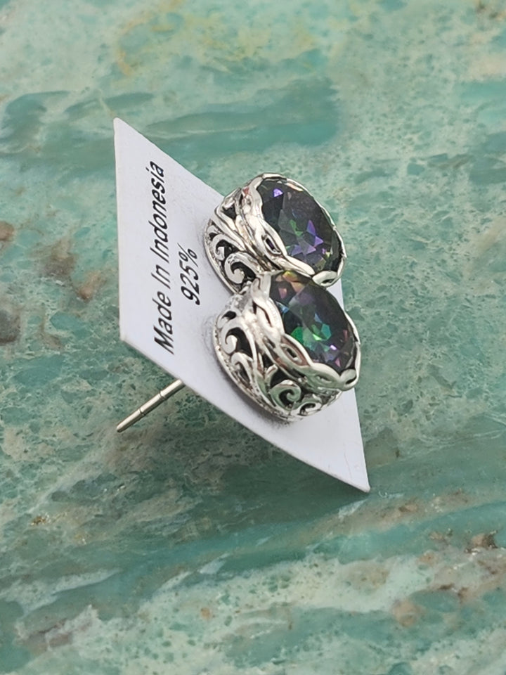 Bali 925 Sterling Silver and Mystic Topaz Stud Earrings