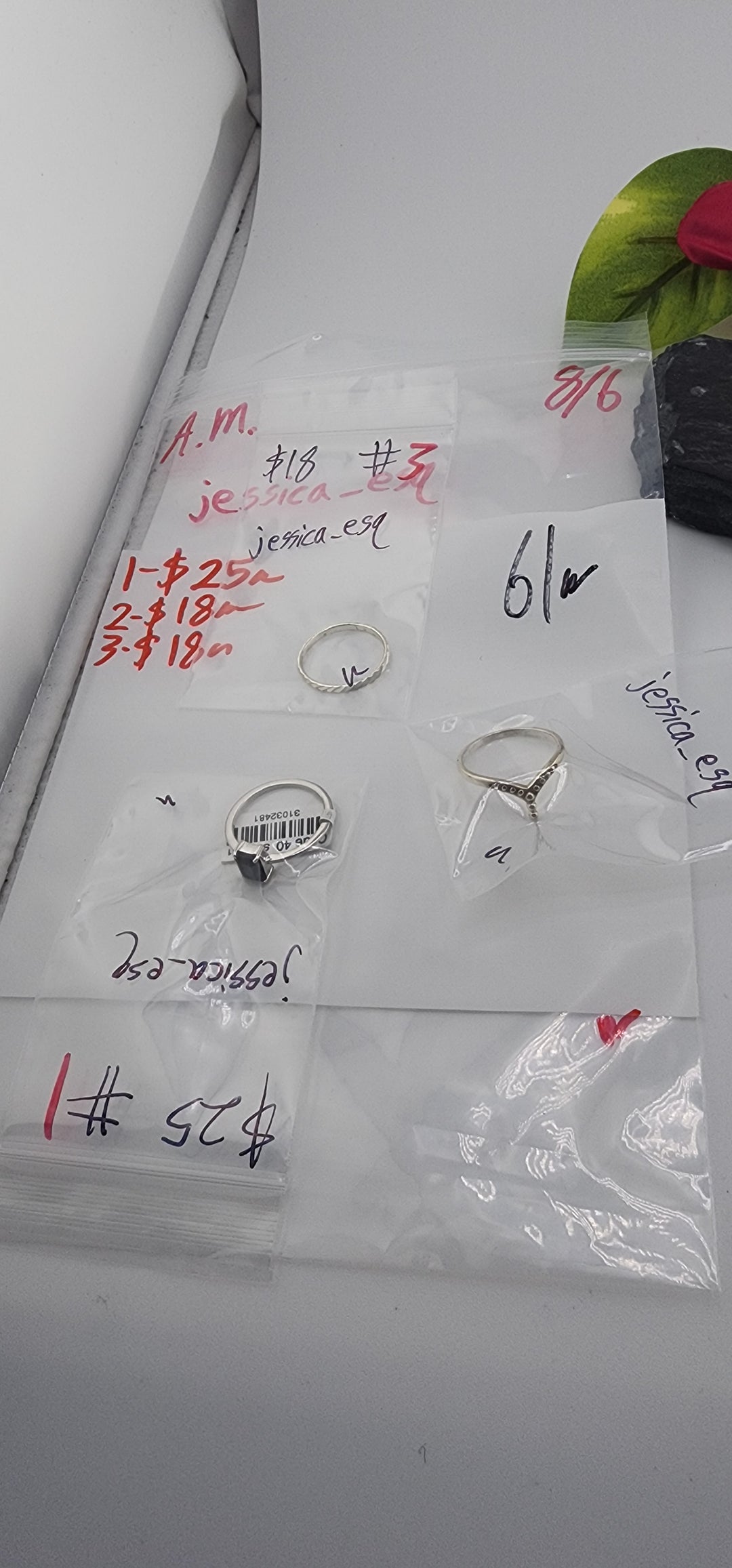 AM SHOW 48HR - RESERVED FOR: jessica_esq - 8/6/2025 FL tiktok Live Show - 3 Sterling Silver Items