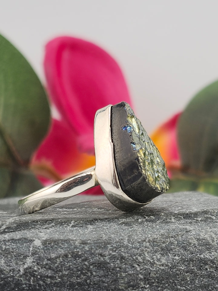 Titanium Druzy 925 Sterling Silver Ring Size 10