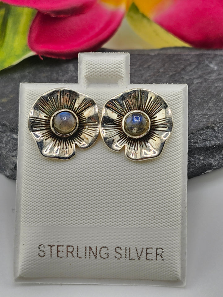 Labradorite Flower & 925 Sterling Silver Stud Earrings