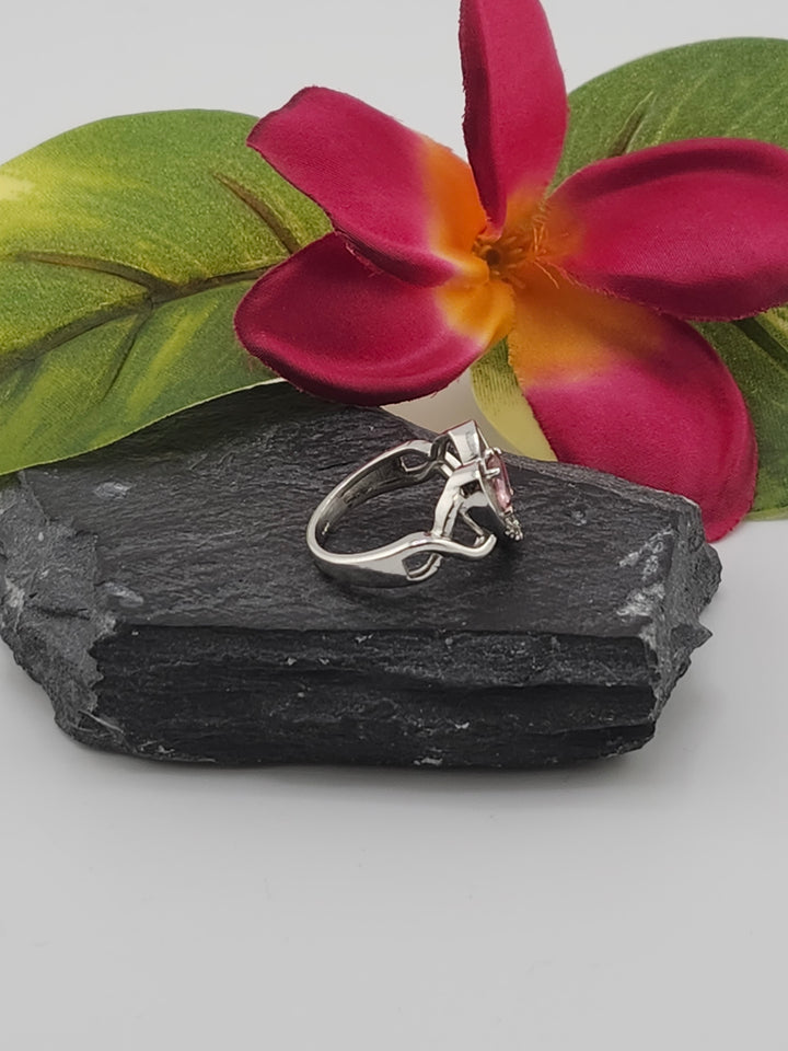 Tourmaline and 925 Sterling Silver Heart Ring with cz