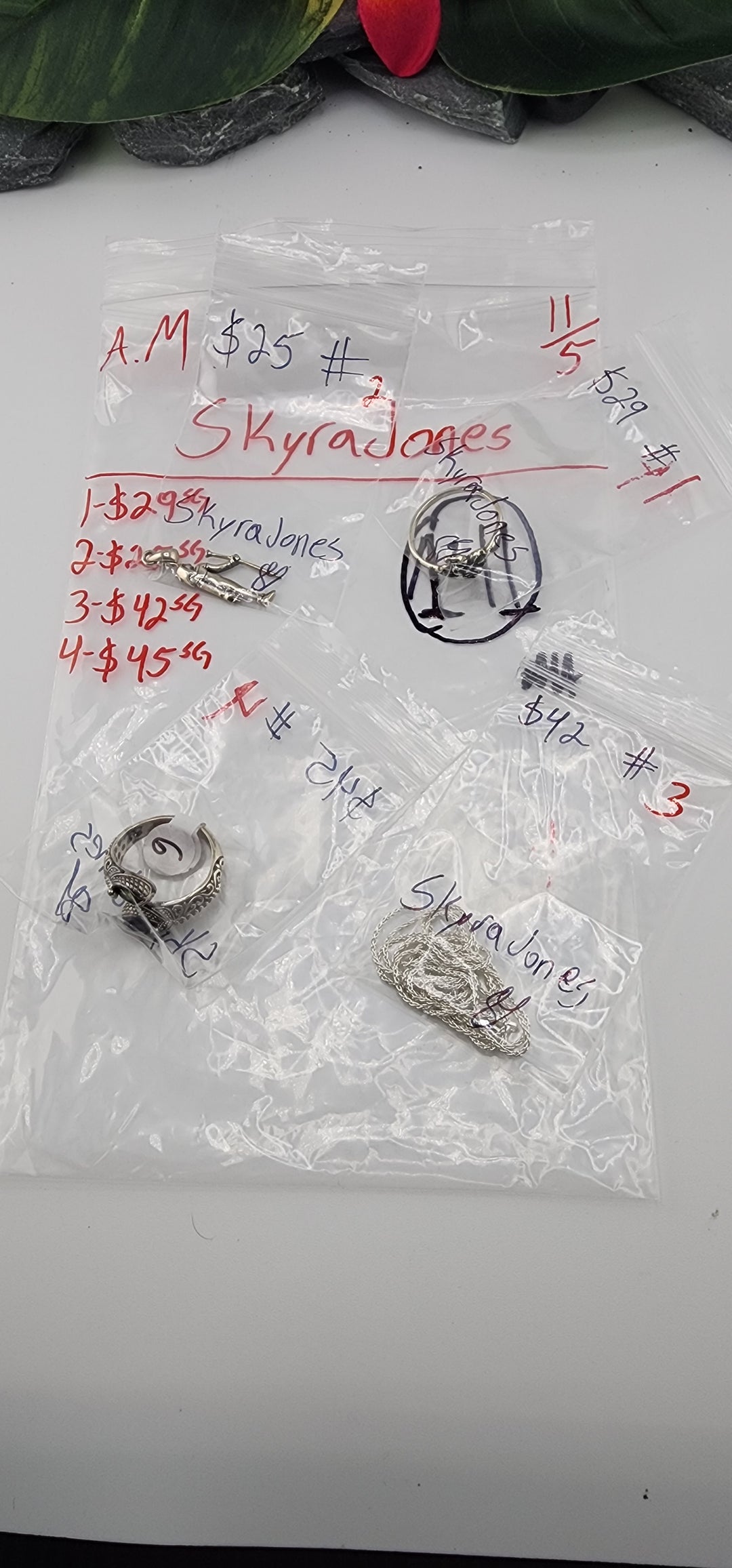 AM SHOW 48HR RESERVED FOR: SkyraJones - 11/5/2025 FL tiktok Live Show - 4 Sterling Silver Items