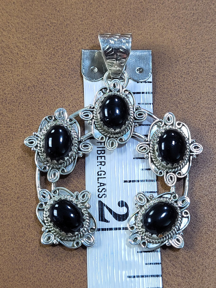 Natural Black Onyx Naja Pendant 925 Sterling Silver