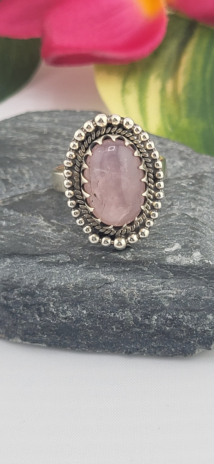 Morganite and 925 Sterling Silver Ring Size 6.5