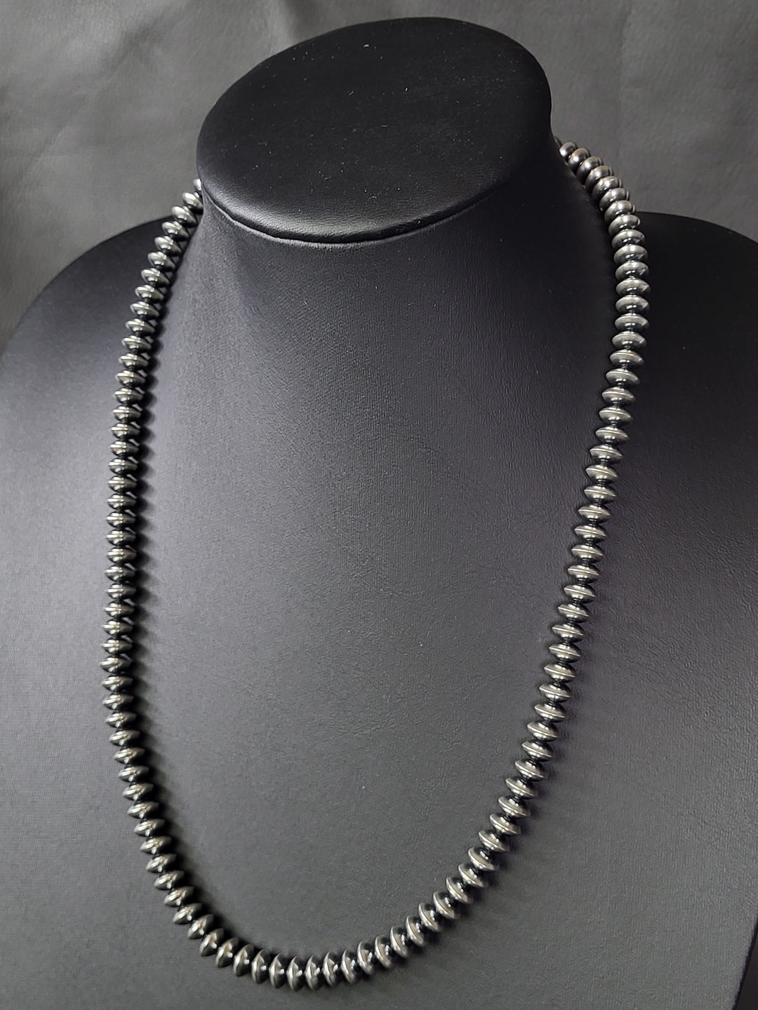 Oxidized Sterling Silver Saucer Bead Necklace 8mm 22"+2" extension