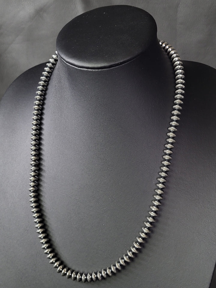 Oxidized Sterling Silver Saucer Bead Necklace 8mm 22"+2" extension