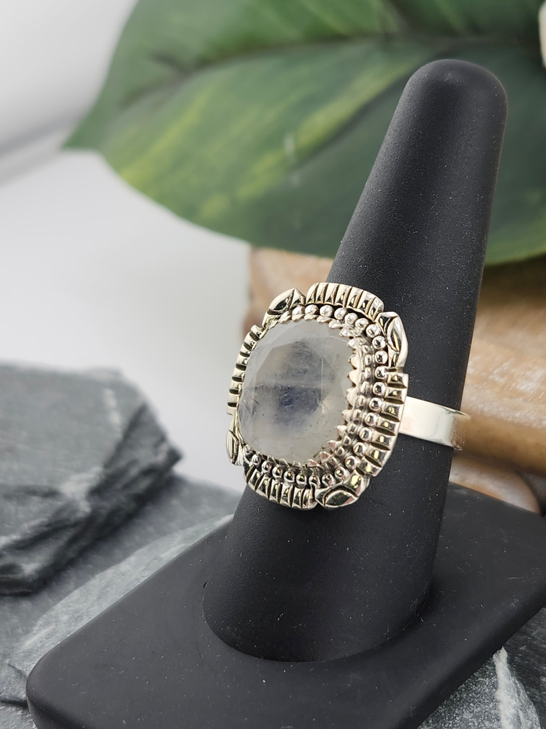 Faceted Moonstone Ring Size 9