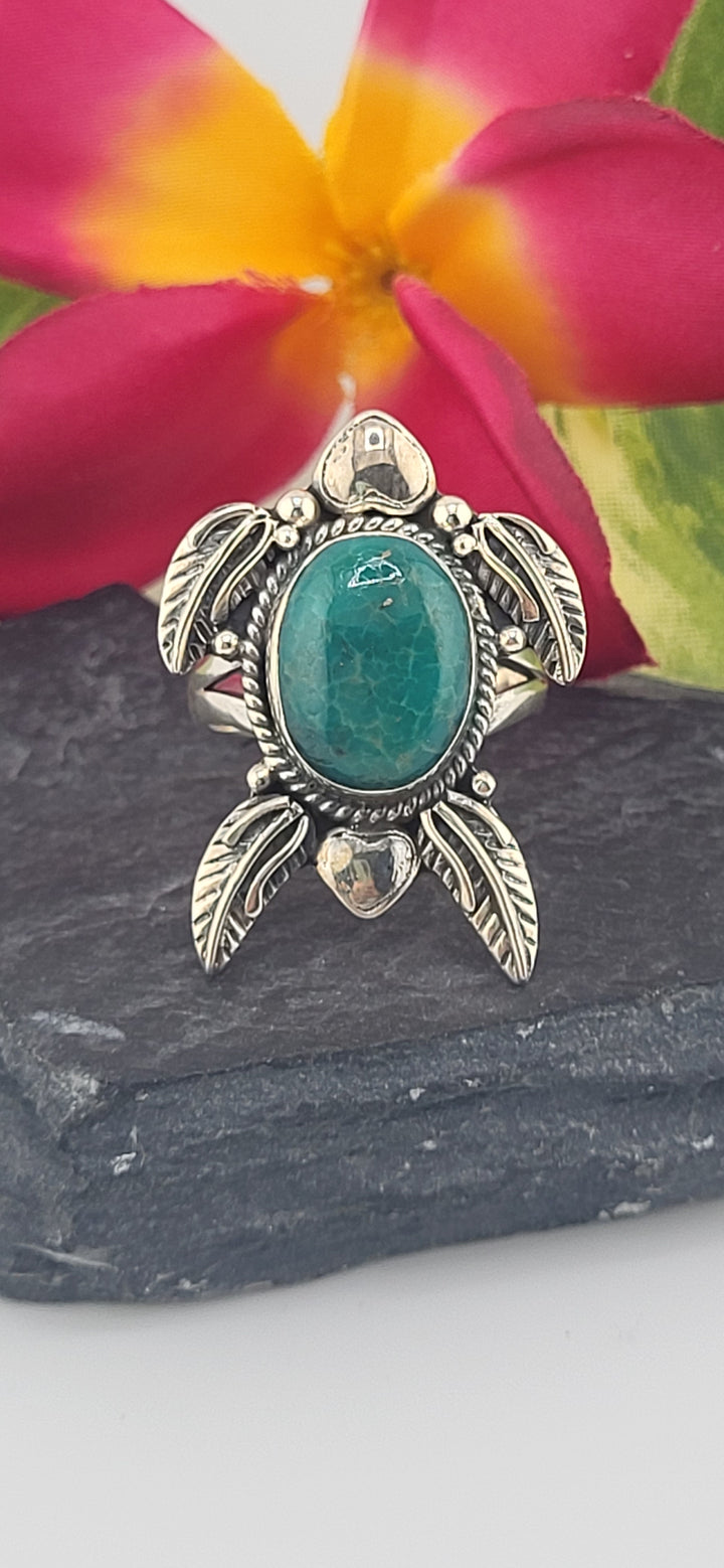 Turquoise and 925 Sterling Silver Turtle Ring Size 8