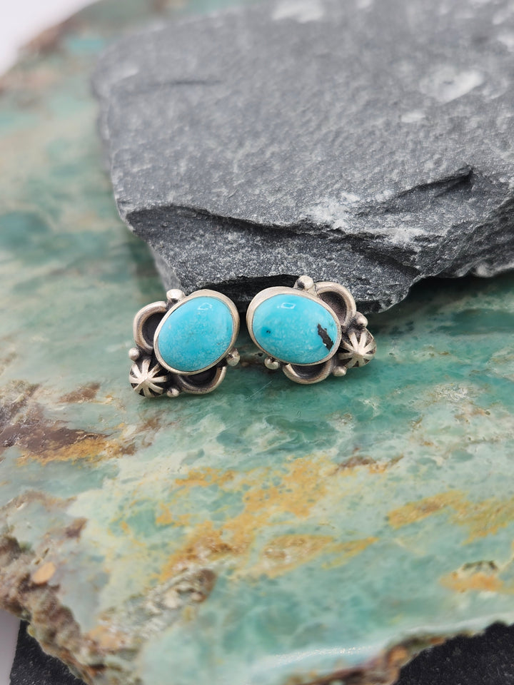 Southwest 925 Sterling Silver Dry Creek Turquoise Stud Earrings