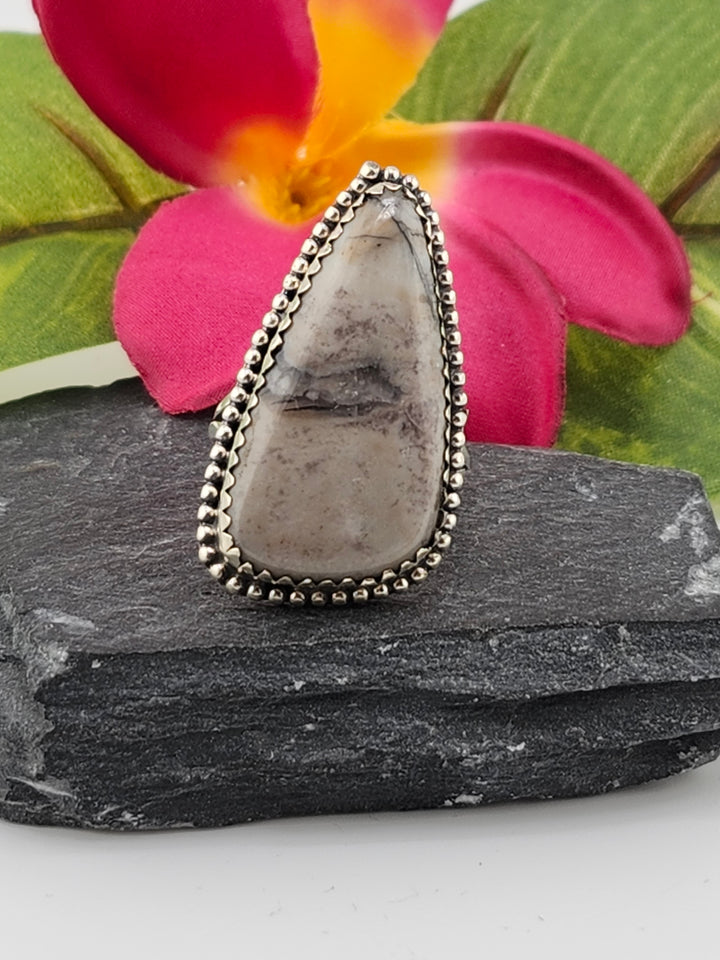 Mushroom Jasper & 925 Sterling Silver Ring Size 8