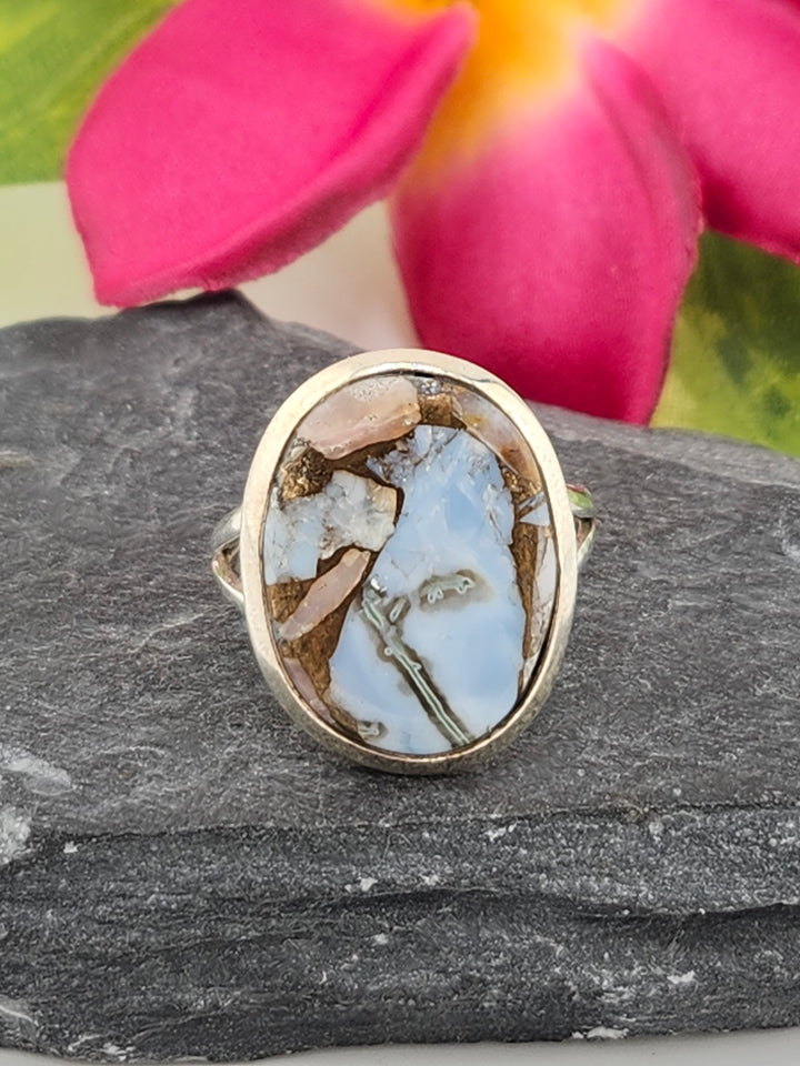 Blue & Pink Copper Opal Ring Size 8