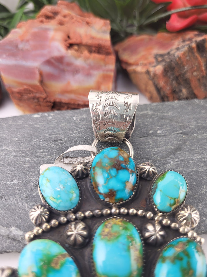 Genuine Navajo 925 Sterling Silver &amp; Sonoran  Gold Turquoise Naja Pendant