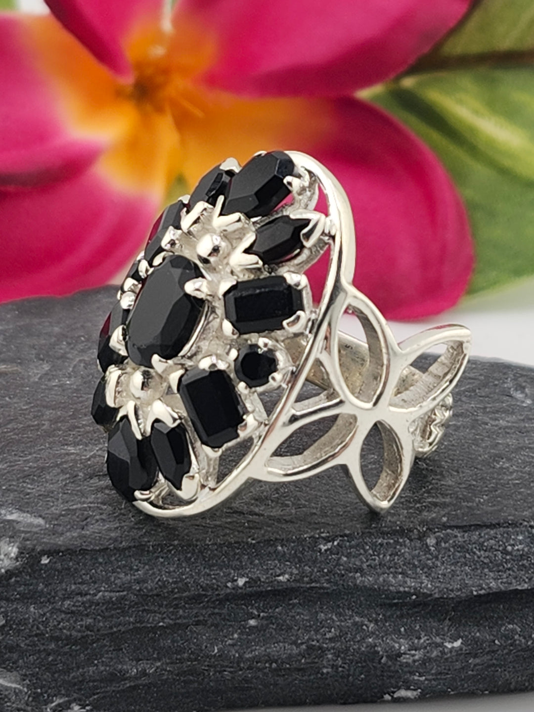 Cluster Black Onyx Ring Size 9