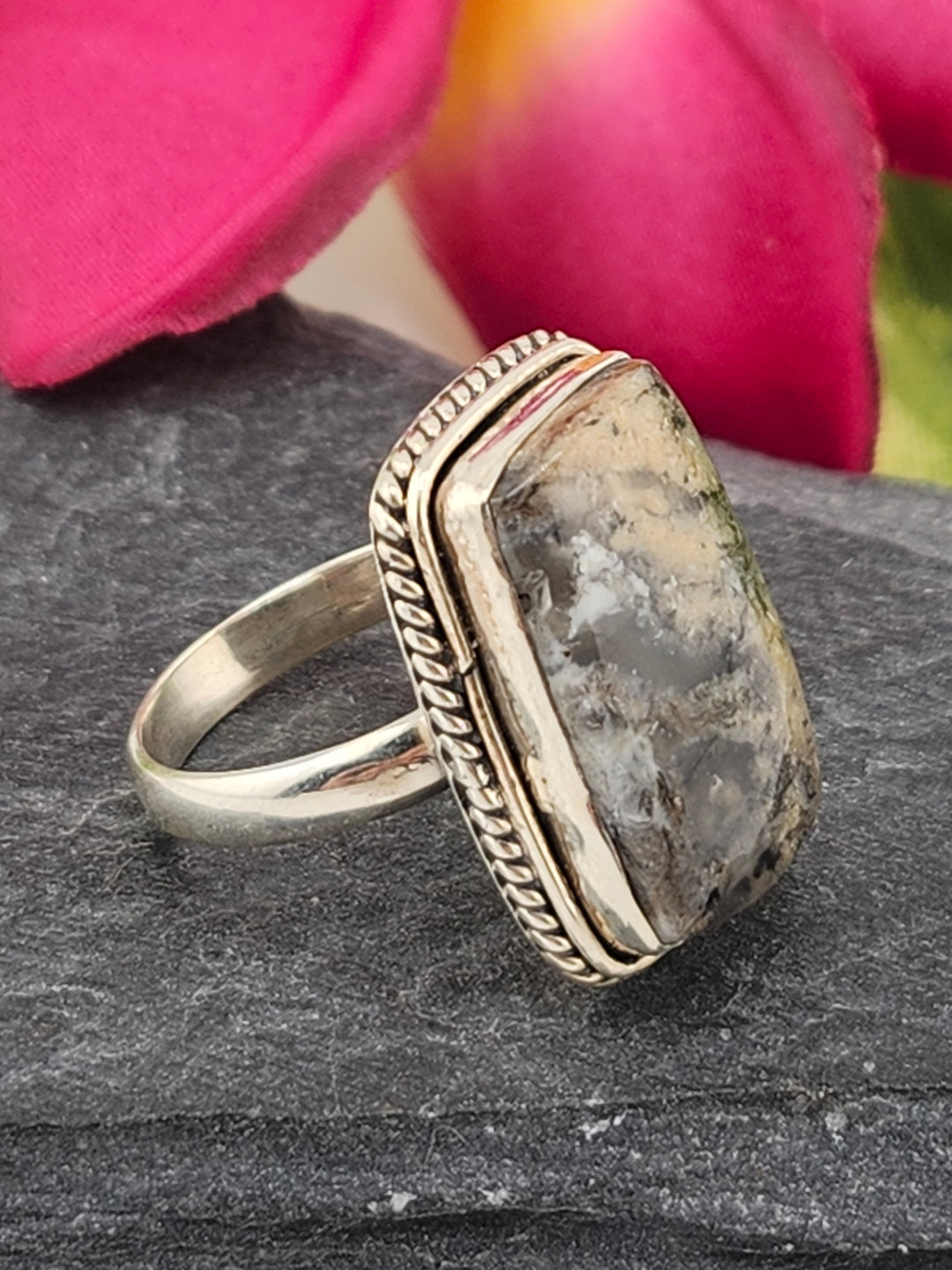 Tiger Dendritic Agate Ring & 925 Sterling Silver Size 6