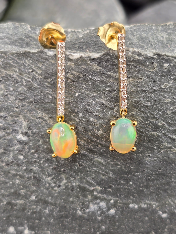 10K Gold Natural Ethiopian Opal & Natural Diamonds