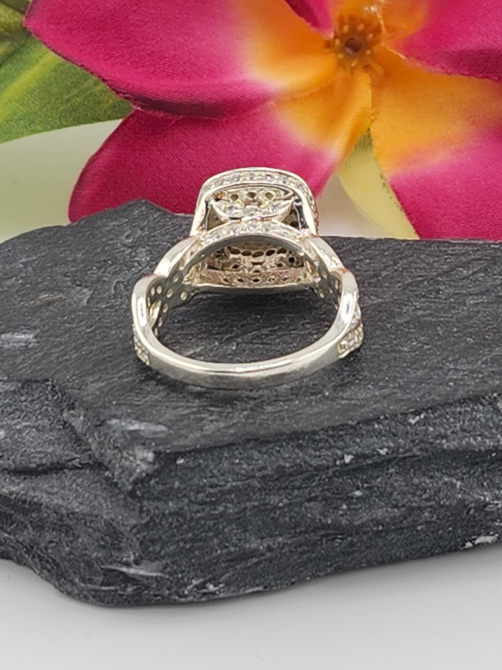 Morganite and 925 Sterling Silver Ring w/ cz
