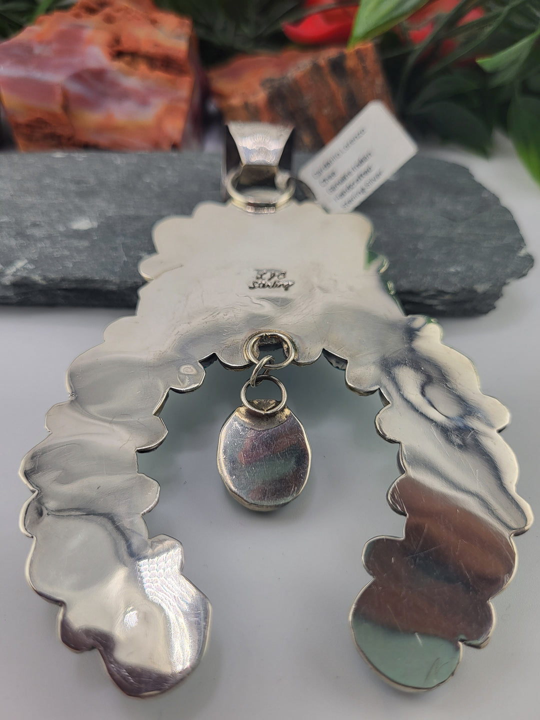 Genuine Navajo 925 Sterling Silver &amp; Sonoran  Gold Turquoise Naja Pendant