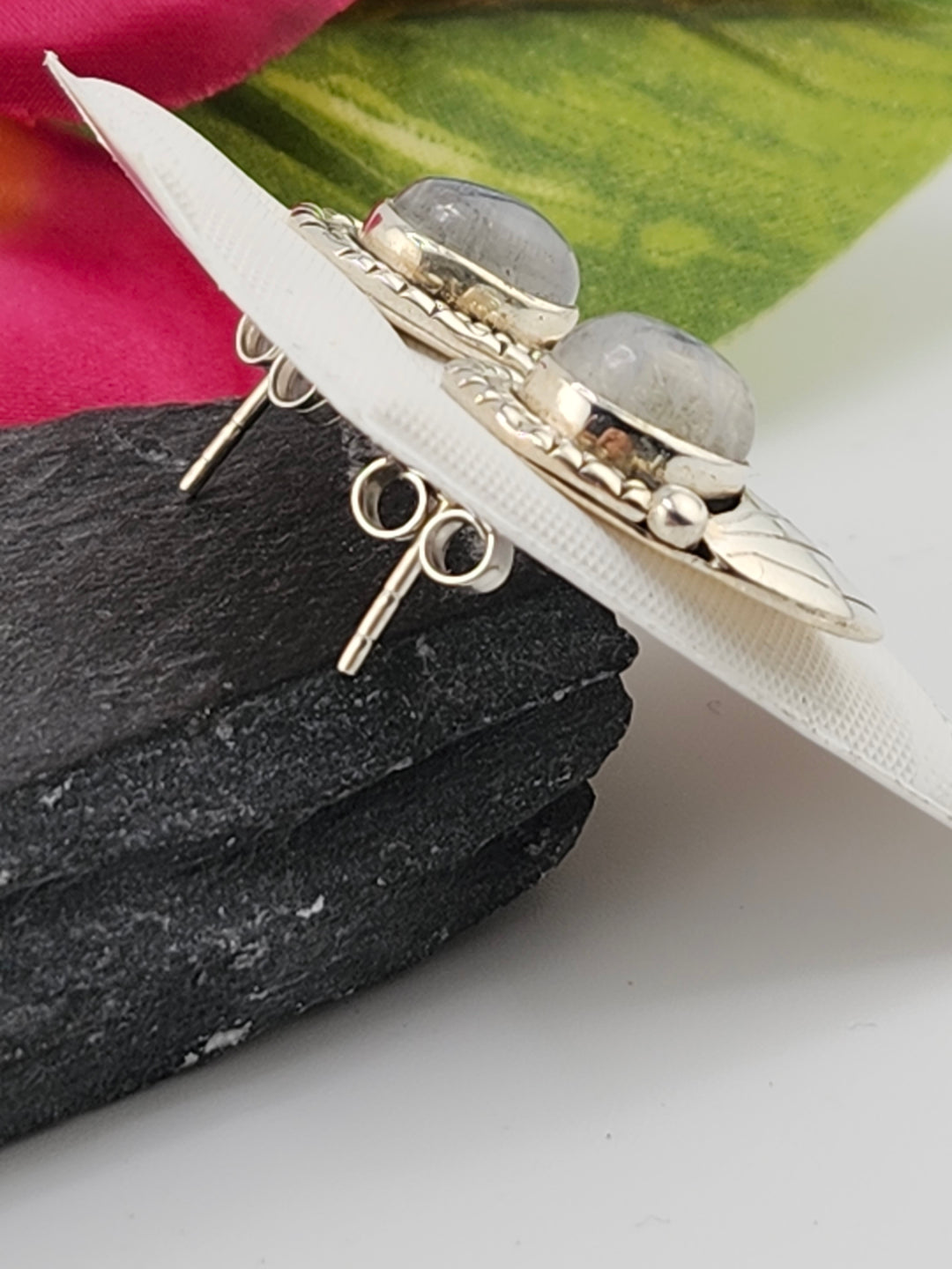 Moonstone & 925 Sterling Silver Stud Earrings