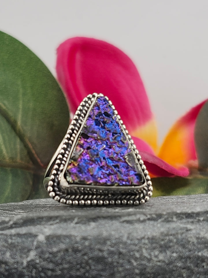 Titanium Druzy 925 Sterling Silver Ring Size 6