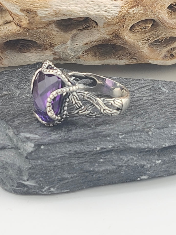 Sterling Amethyst Cubic Ring