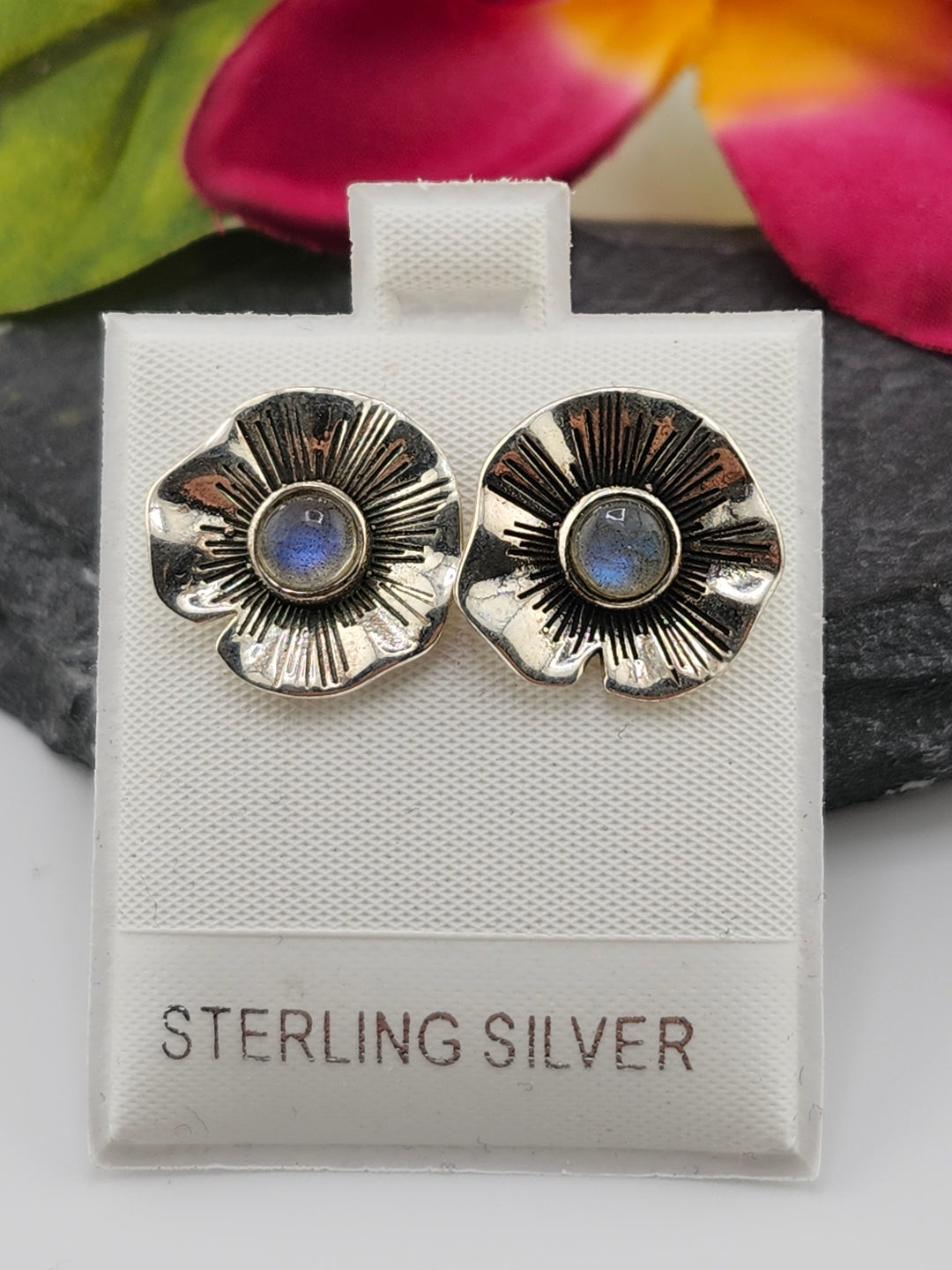 Labradorite Flower & 925 Sterling Silver Stud Earrings