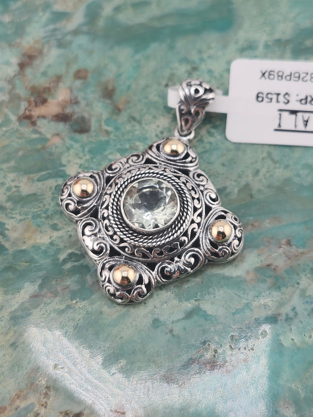Bali 925 Sterling Silver/18K and Prasiolite Pendant