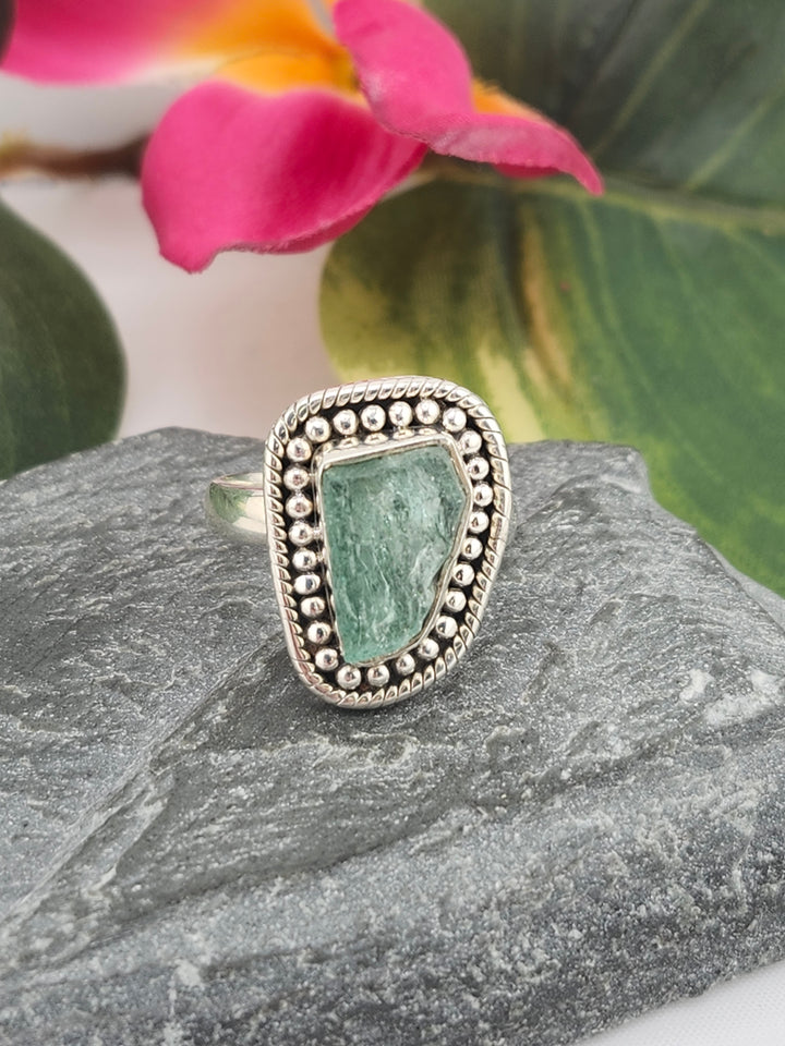 Raw Blue Tourmaline and 925 Sterling Silver Ring - Size 7