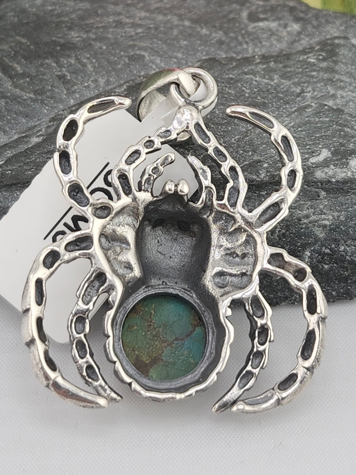 Designer SOMS American Turquoise and 925 Sterling Silver Spider Pendant