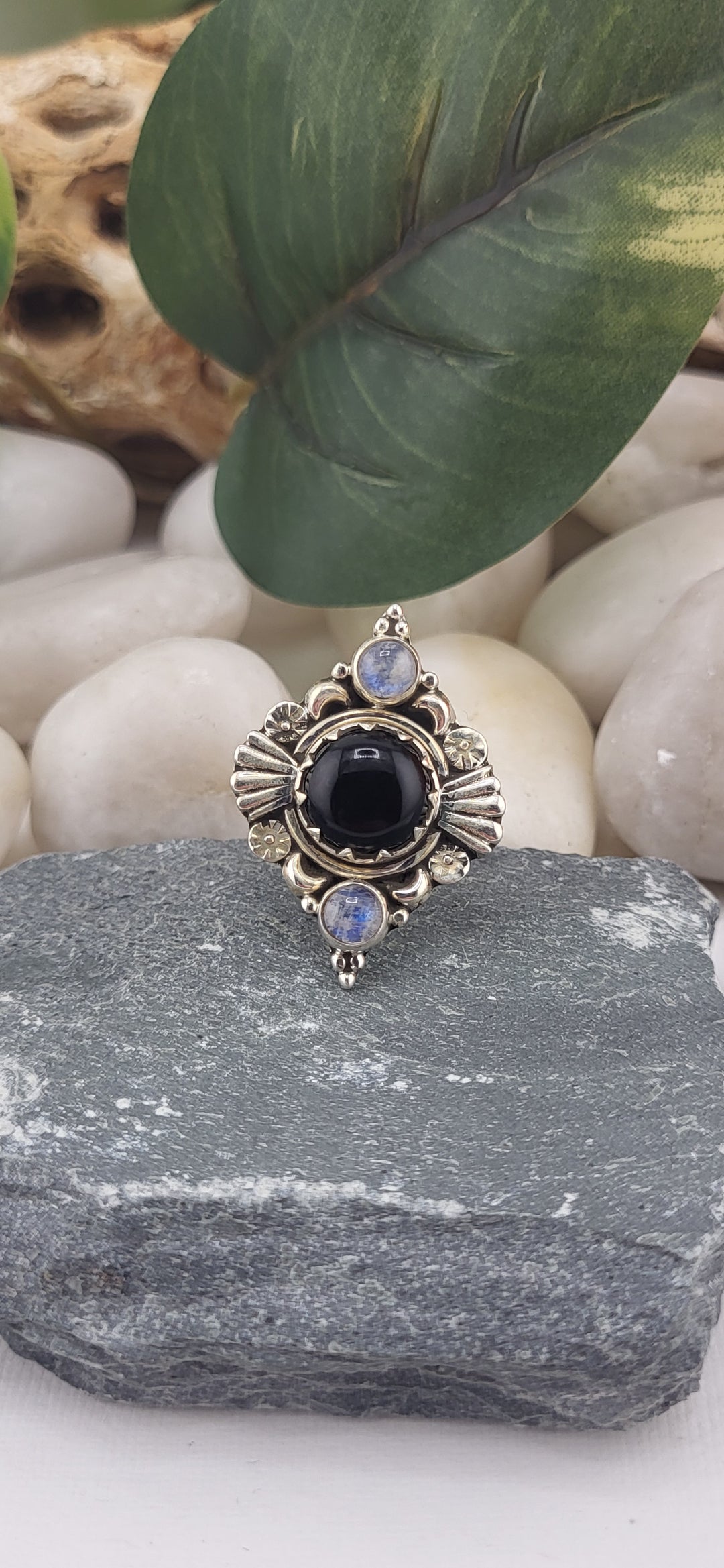 Onyx and moonstone Southwest Ring