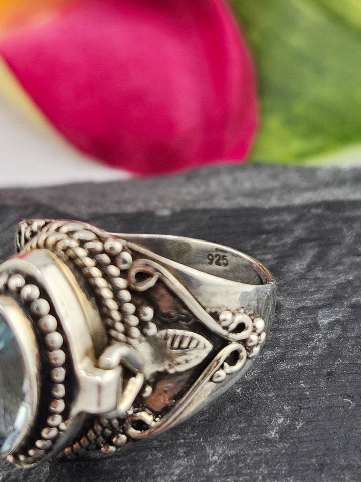 Blue Topaz and 925 Sterling Silver Locket Ring - Size 6