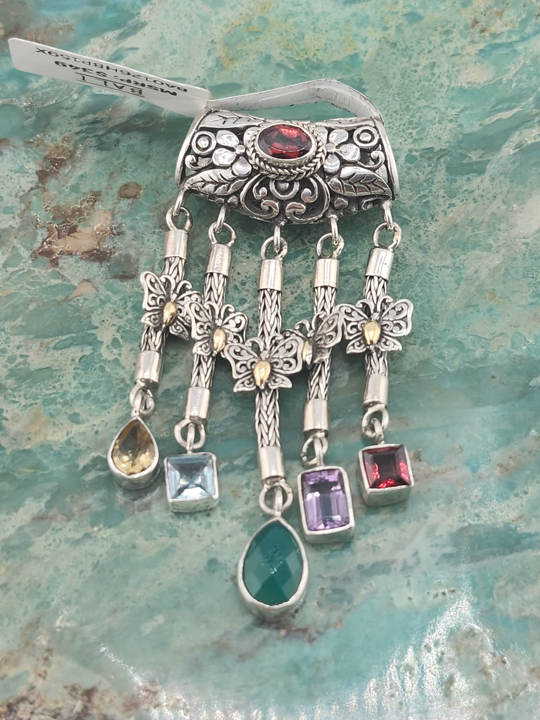 Bali 925 Sterling Silver/18K and Mixed Gemstone Pendant
