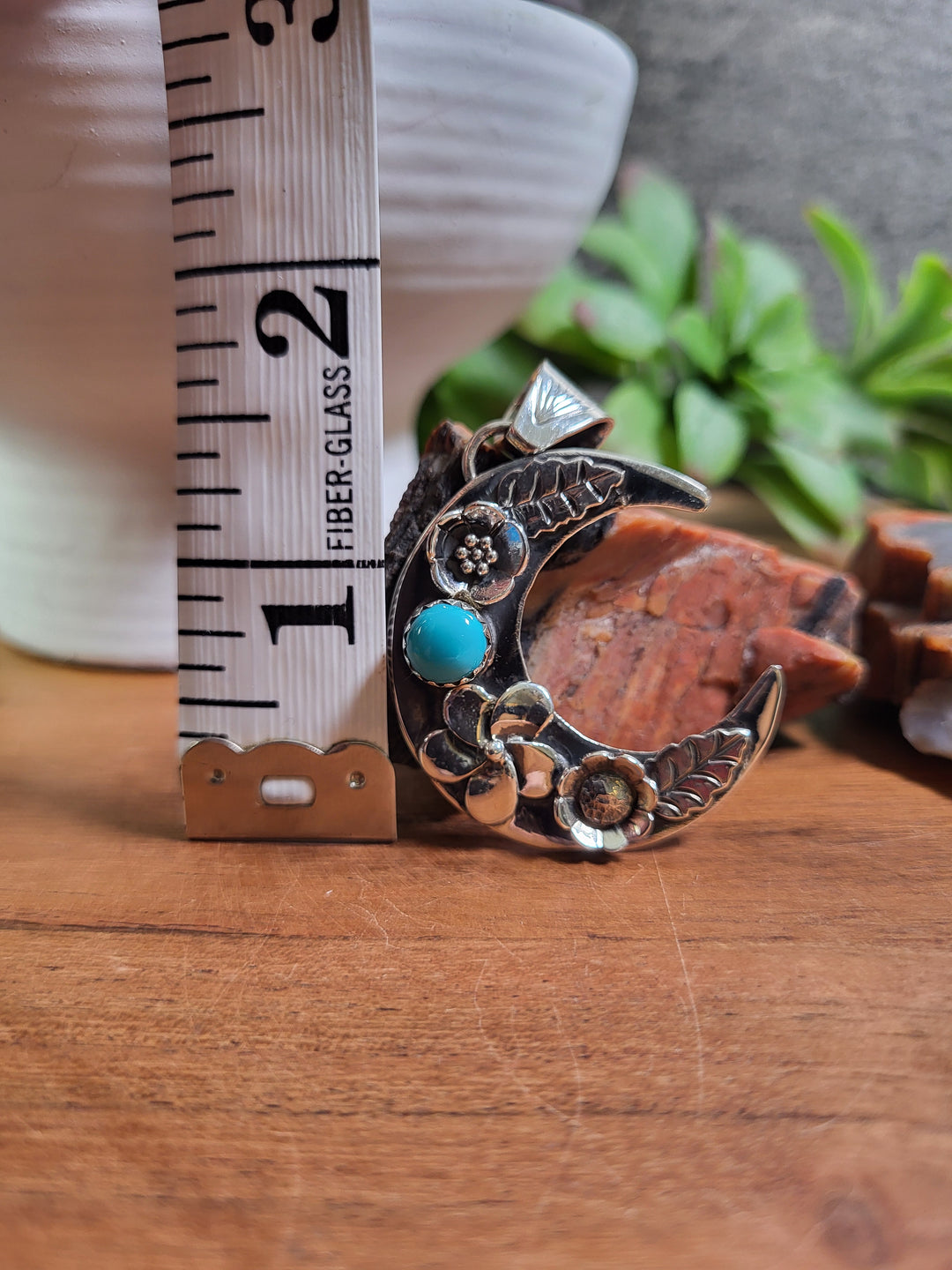 Natural Turquoise Moon Pendant 925 Sterling Silver