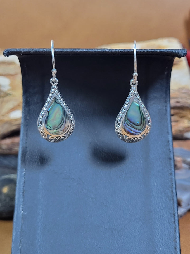 Natural Abalone Shell 925 Sterling Silver Dangles - 1 1/2"