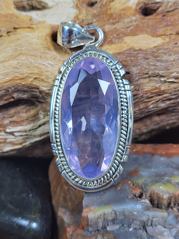 Natural Lavender Quartz 925 Sterling Silver Pendant - 1 3/4"