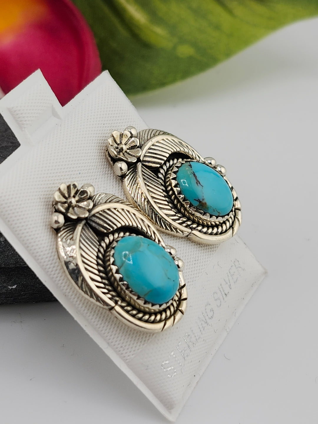 Turquoise &amp; 925 Sterling Silver Stud Earrings