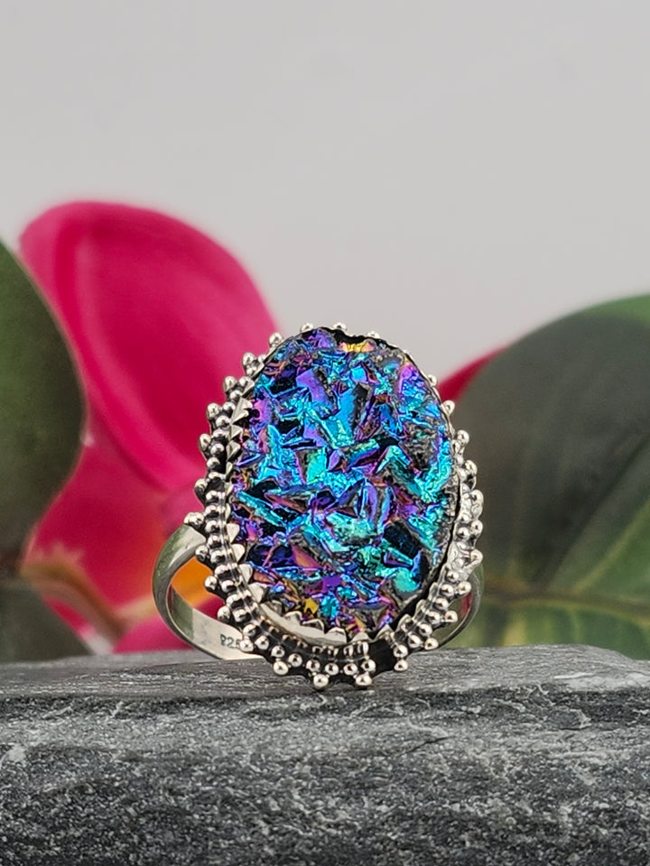 Titanium Druzy 925 Sterling Silver Ring Size 11