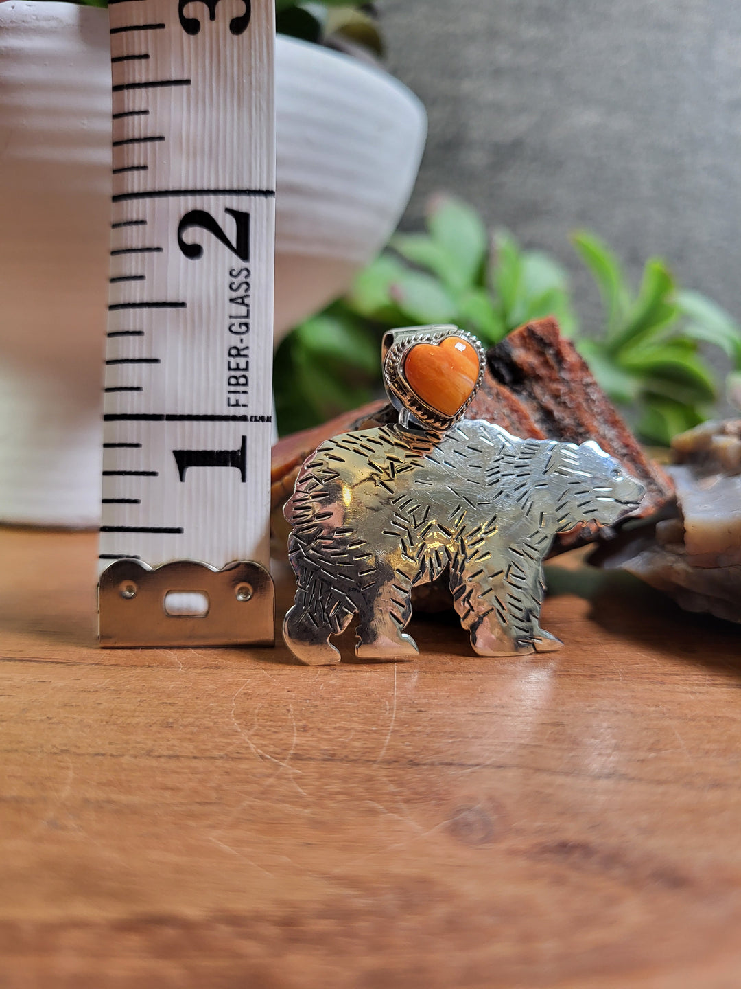 Natural Spiny Oyster Bear Pendant 925 Sterling Silver