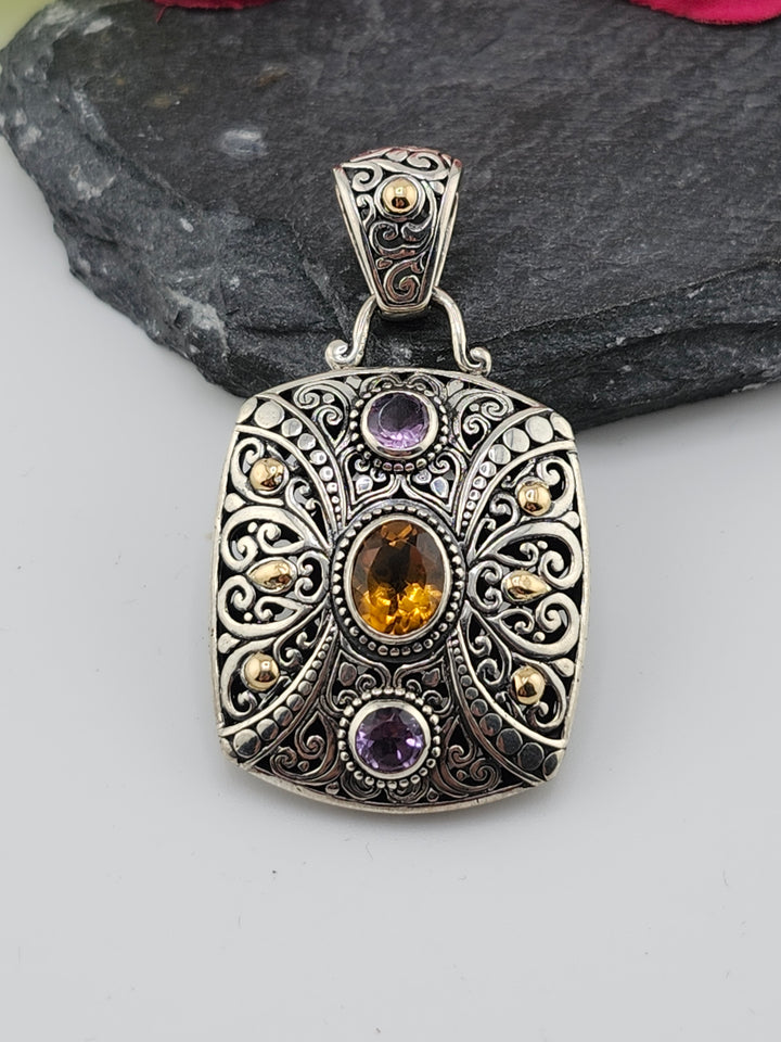 Citrine/Amethyst & 18k accented Bali Pendant