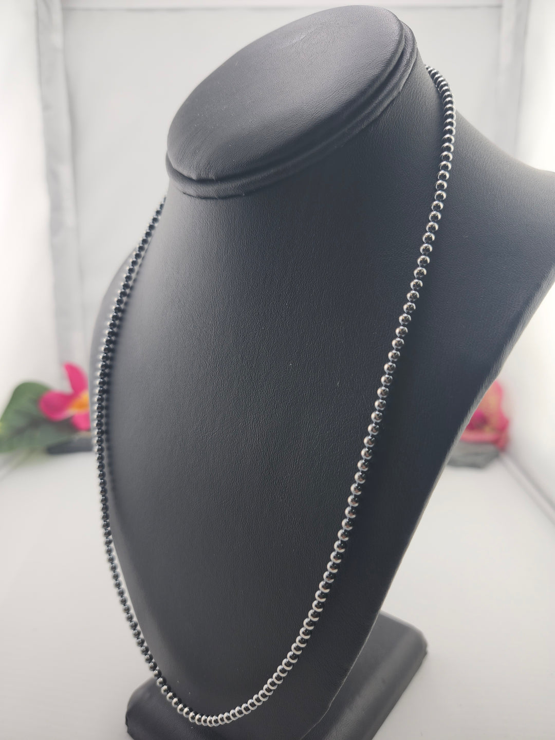3mm 20"+2" Oxidized 925 Sterling Silver Bead Necklace